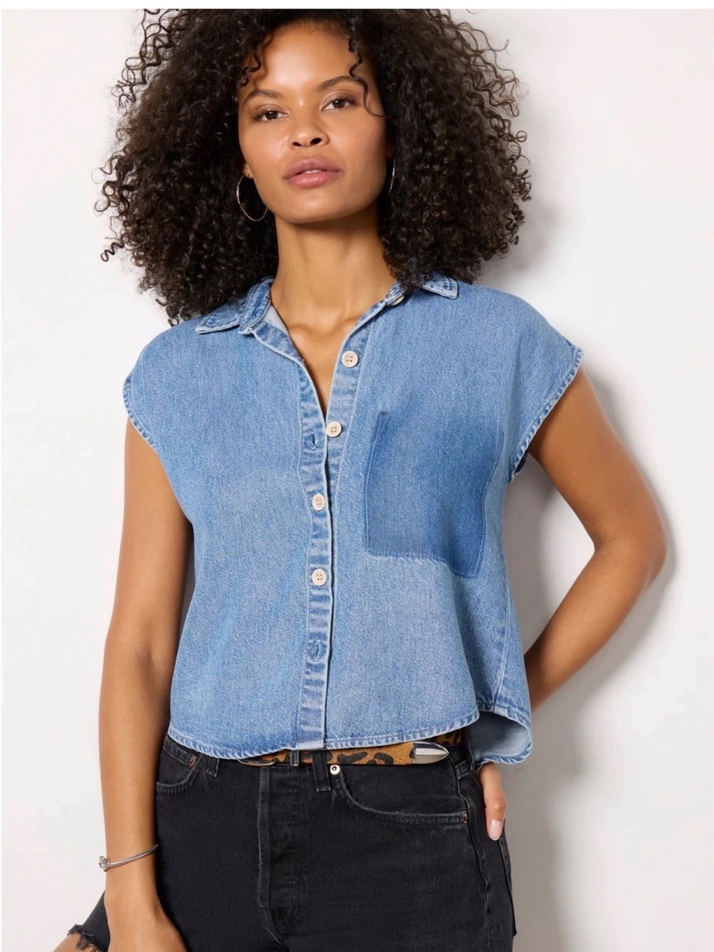cloth & stone Rework Denim Button-Front Shirt - Picture 2 of 4